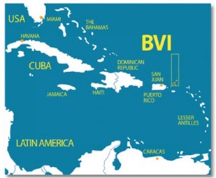 Posizione delle British Virgin Islands (BVI): nel riquadro in giallo.