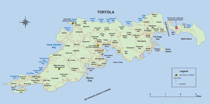 Tortola. A sinistra Beef Island e Trellis Bay.
